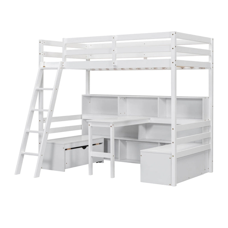 Twin Loft Bed with Desk, Seat, Shelves and Drawers