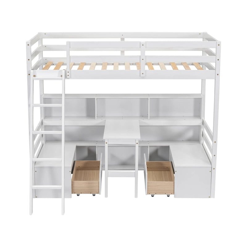 Twin Loft Bed with Desk, Seat, Shelves and Drawers