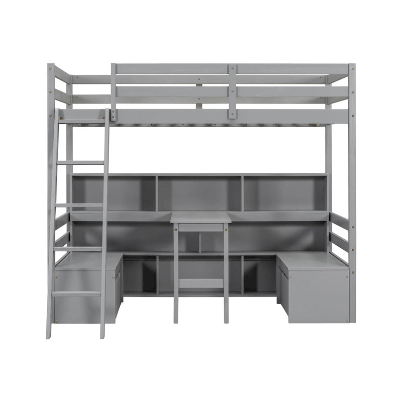 Twin Loft Bed with Desk, Seat, Shelves and Drawers