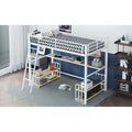 Twin Metal Loft Bed with Desk, Shelves & Charging Station