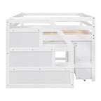 Full Size Wood Loft Bed with Retractable Desk and Storage