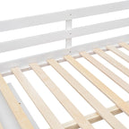 Full Size Wood Loft Bed with Retractable Desk and Storage
