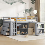 Lit mezzanine une place avec bureau coulissant et meubles de rangement