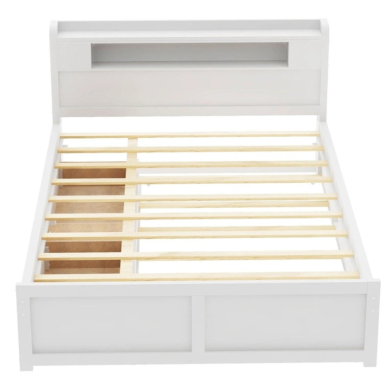 Queen Wood Platform Bed with LED Headboard, Trundle and Drawers