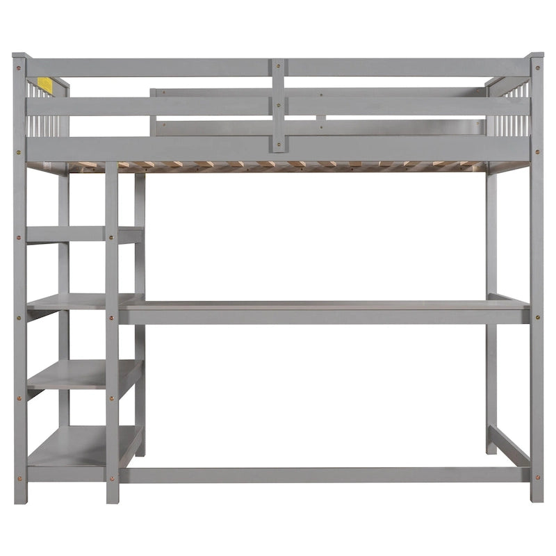 Twin Loft Bed with Built-In Desk and Storage Shelves