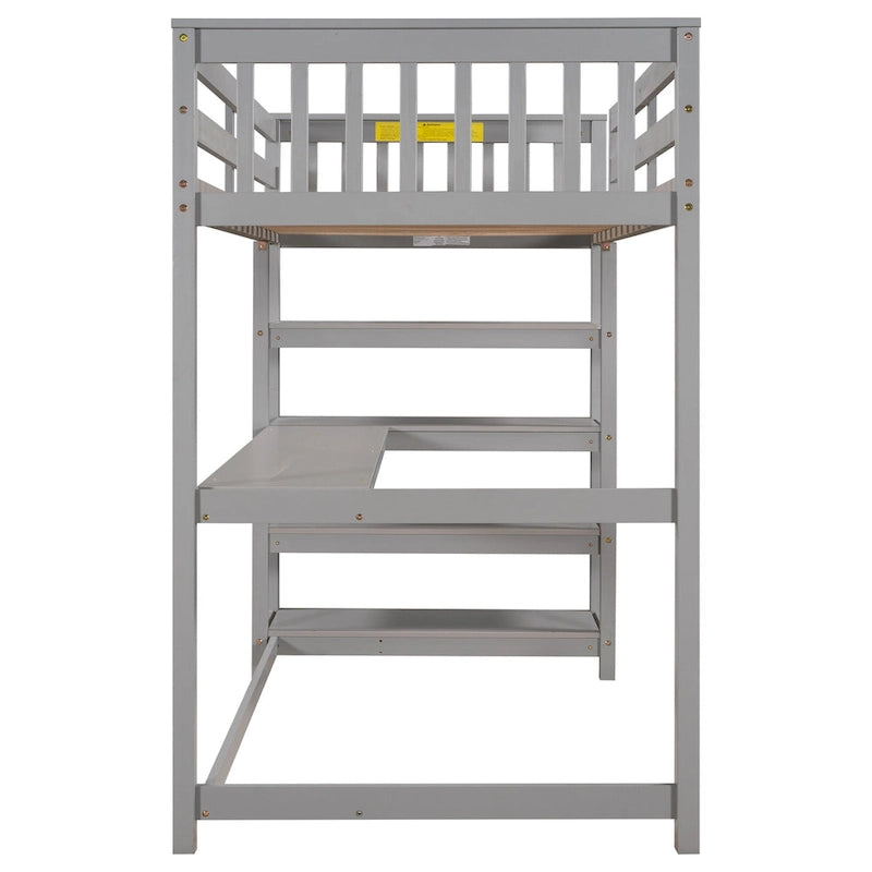 Twin Loft Bed with Built-In Desk and Storage Shelves