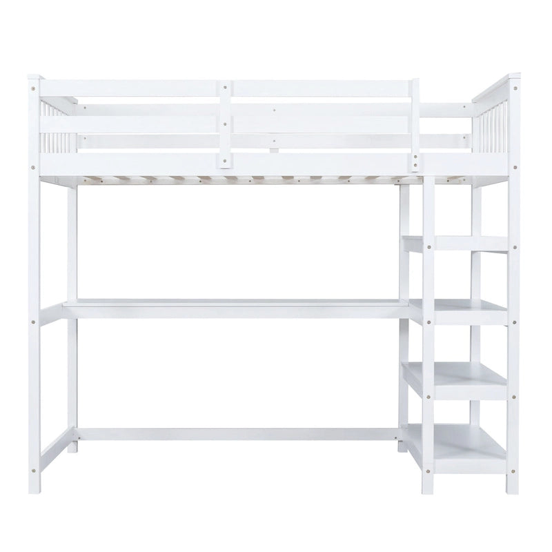 Twin Loft Bed with Built-In Desk and Storage Shelves