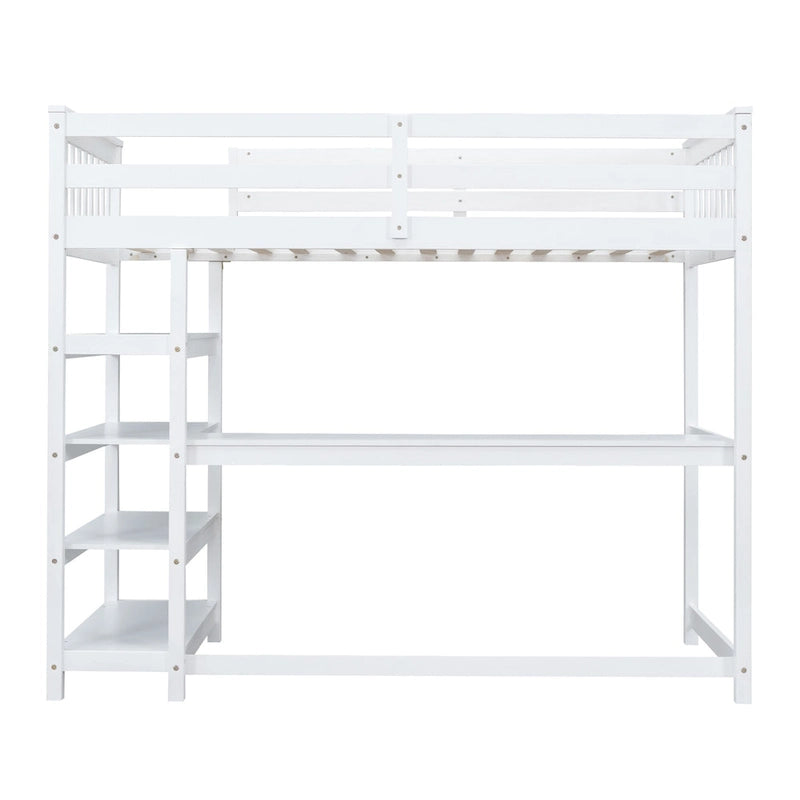 Twin Loft Bed with Built-In Desk and Storage Shelves