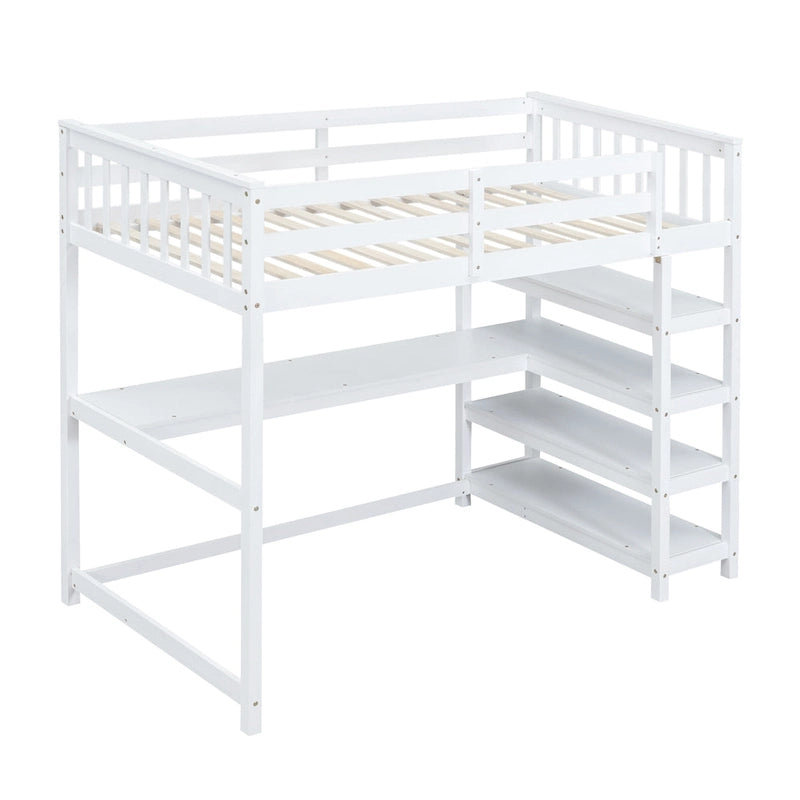 Twin Loft Bed with Built-In Desk and Storage Shelves