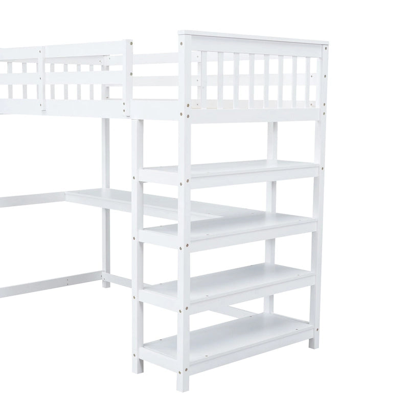 Twin Loft Bed with Built-In Desk and Storage Shelves