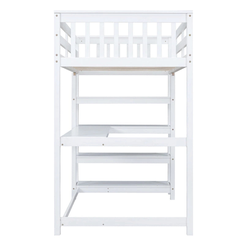 Twin Loft Bed with Built-In Desk and Storage Shelves