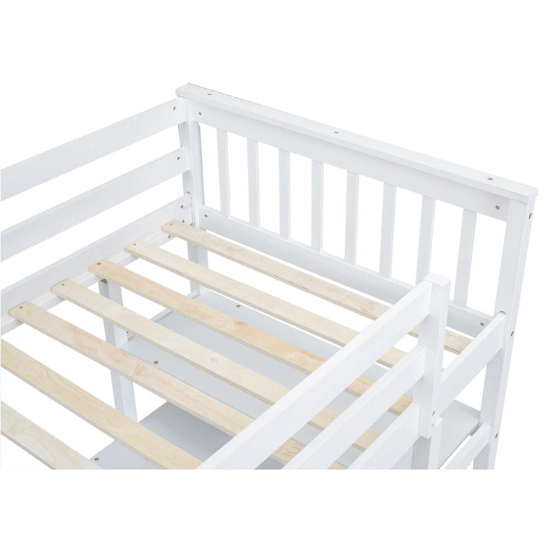 Twin Loft Bed with Built-In Desk and Storage Shelves