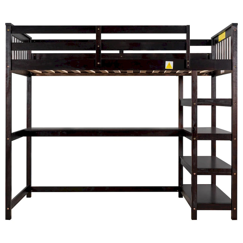 Twin Loft Bed with Built-In Desk and Storage Shelves