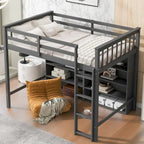 Cama alta tamaño individual con 8 estantes de almacenamiento y escalera