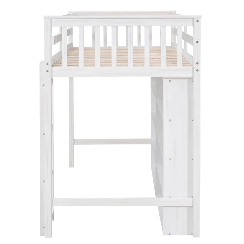 Twin Loft Bed with 8 Storage Shelves and Ladder