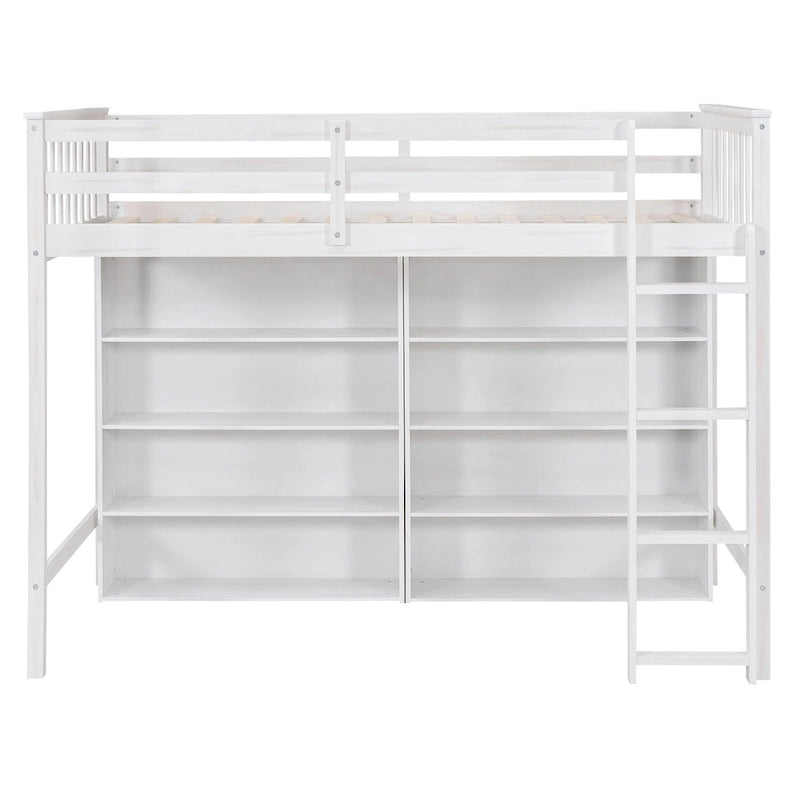 Twin Loft Bed with 8 Storage Shelves and Ladder