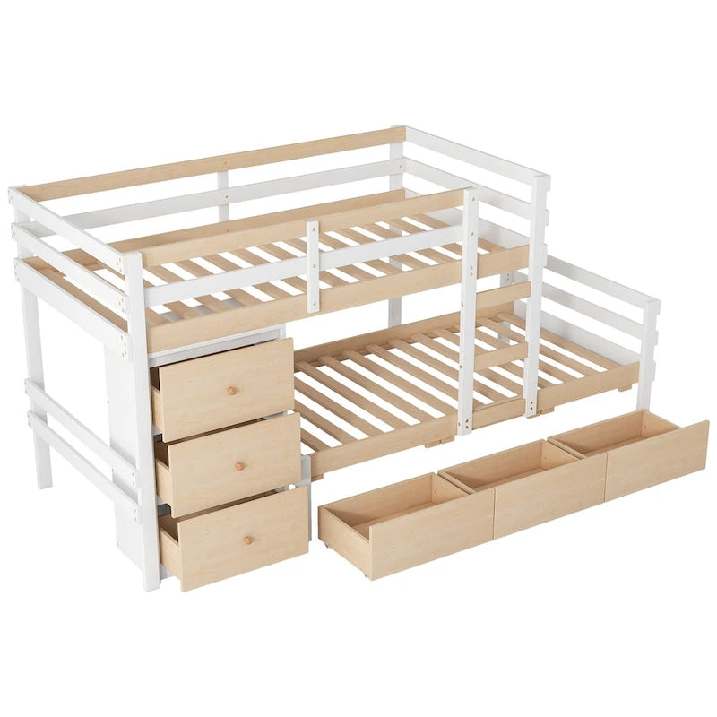 Twin Over Twin Bunk Bed with Six Storage Drawers and Ladder
