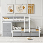 Twin Over Twin Bunk Bed with Six Storage Drawers and Ladder