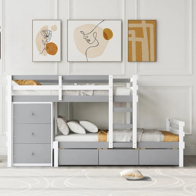 Twin Over Twin Bunk Bed with Six Storage Drawers and Ladder