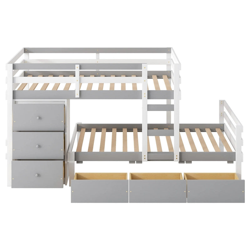Twin Over Twin Bunk Bed with Six Storage Drawers and Ladder