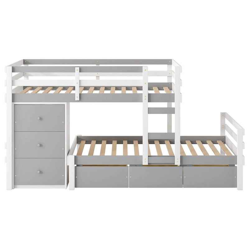 Twin Over Twin Bunk Bed with Six Storage Drawers and Ladder