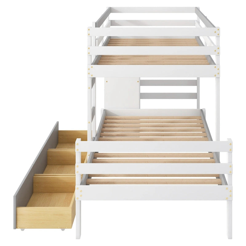 Twin Over Twin Bunk Bed with Six Storage Drawers and Ladder