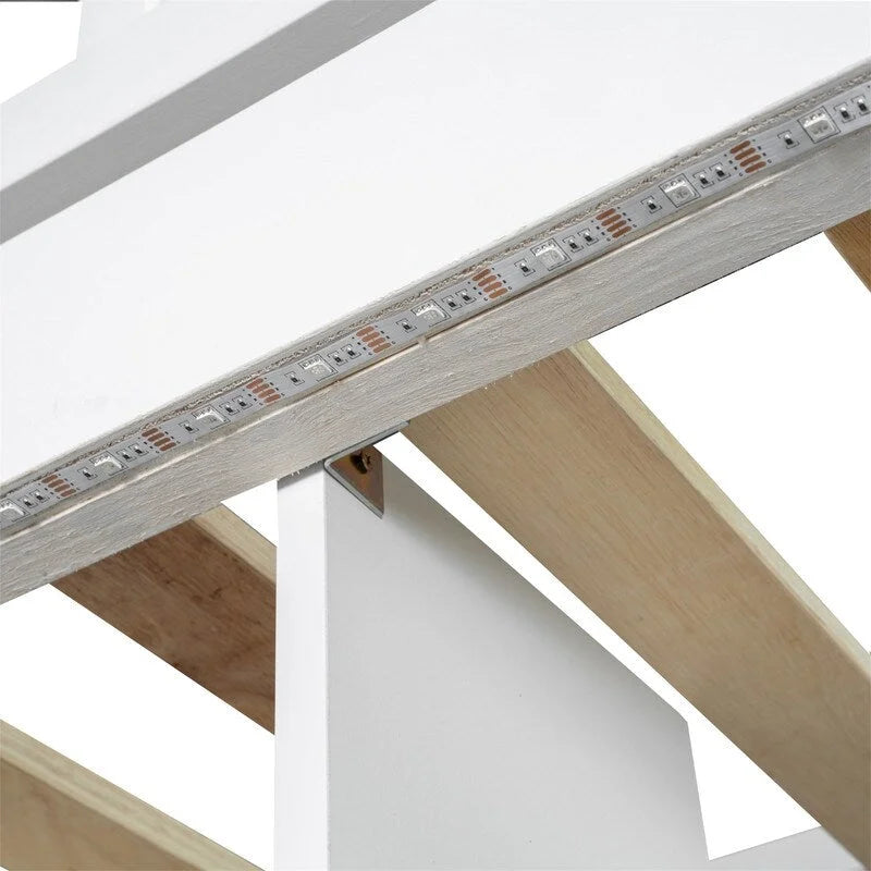 Twin Loft Bed with Desk, LED Light and Storage Staircase