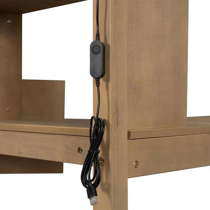 Twin Loft Bed with Desk, LED Light and Storage Staircase