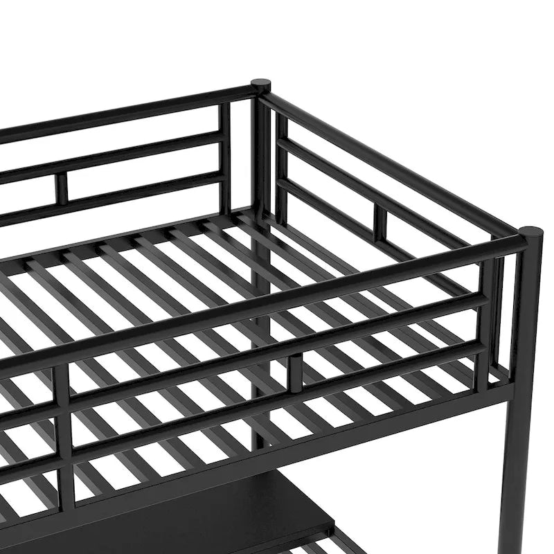 Twin Metal Loft Bed with Desk, Guardrails and Ladder