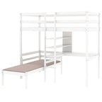 Cama alta convertible de madera Twin con escritorio en forma de L y estantes