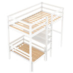 Cama alta convertible de madera Twin con escritorio en forma de L y estantes