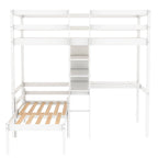 Cama alta convertible de madera Twin con escritorio en forma de L y estantes