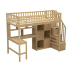 Lit mezzanine en bois, format simple, avec bureau, éclairage LED et rangements