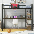 Black Twin Metal Loft Bed with Desk, Shelves and Basketball Hoop