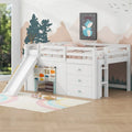 Full Size Low Loft Bed with Slide, 3 Drawers and 2 Doors