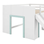 Full Size Low Loft Bed with Slide, 3 Drawers and 2 Doors