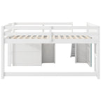 Full Size Low Loft Bed with Slide, 3 Drawers and 2 Doors