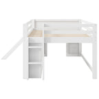 Full Size Low Loft Bed with Slide, 3 Drawers and 2 Doors