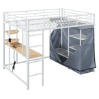 Metall-Hochbett in voller Größe mit Schreibtisch und Kleiderschrank