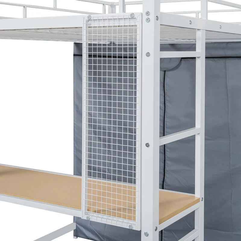 Full Size Metal Loft Bed with Desk and Wardrobe