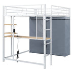 Metall-Hochbett in voller Größe mit Schreibtisch und Kleiderschrank
