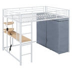 Metall-Hochbett in voller Größe mit Schreibtisch und Kleiderschrank