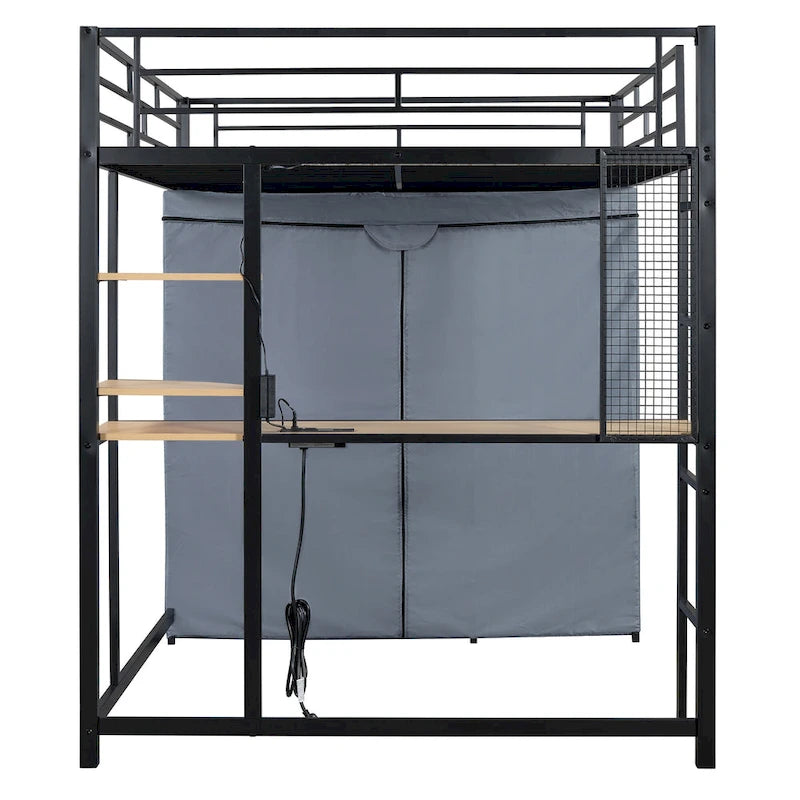 Full Size Metal Loft Bed with Desk and Wardrobe
