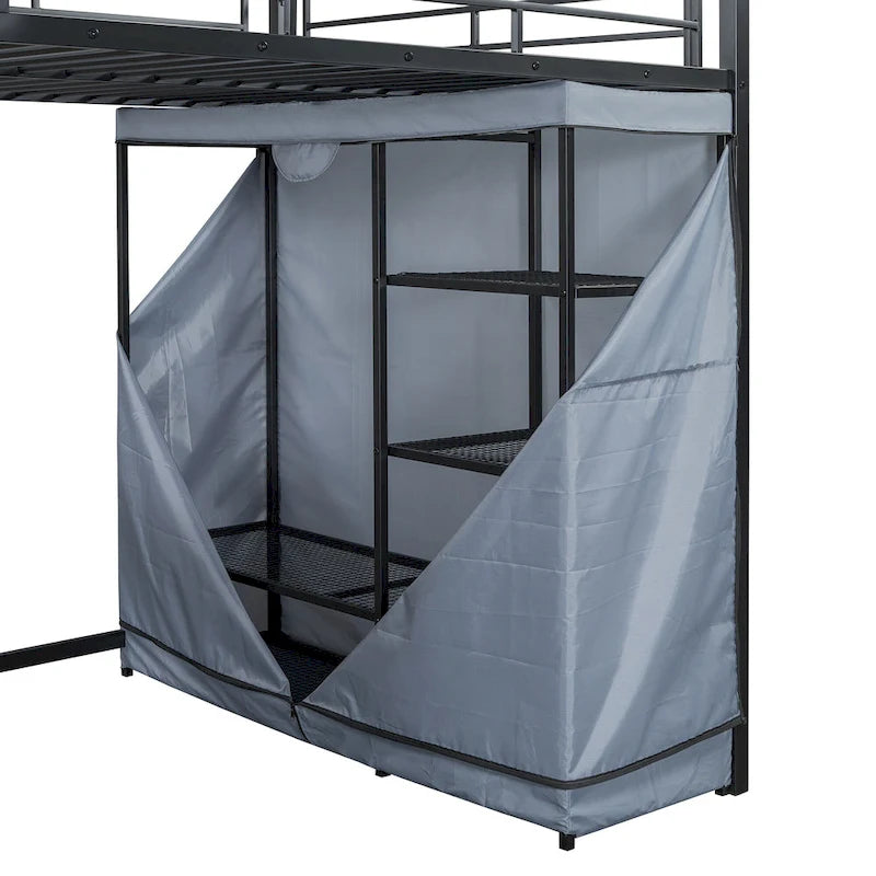 Full Size Metal Loft Bed with Desk and Wardrobe