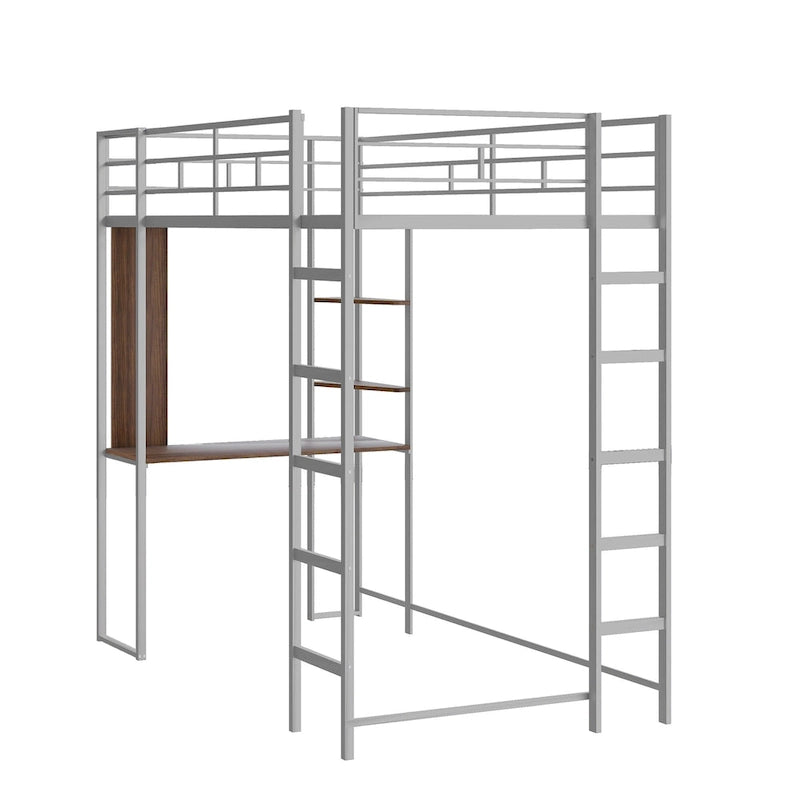 Twin Metal Loft Bed with Desk and Shelves