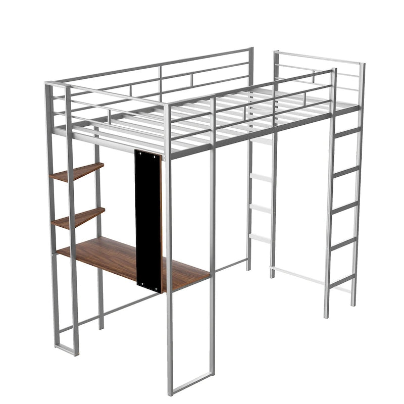 Twin Metal Loft Bed with Desk and Shelves