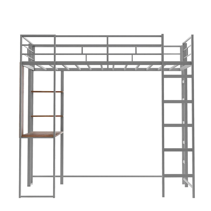 Twin Metal Loft Bed with Desk and Shelves