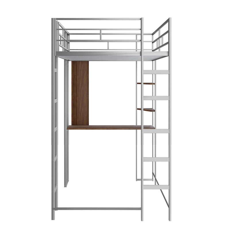 Twin Metal Loft Bed with Desk and Shelves