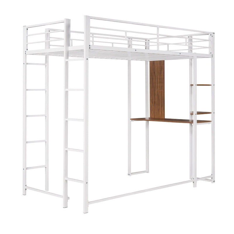 Twin Metal Loft Bed with Desk and Shelves