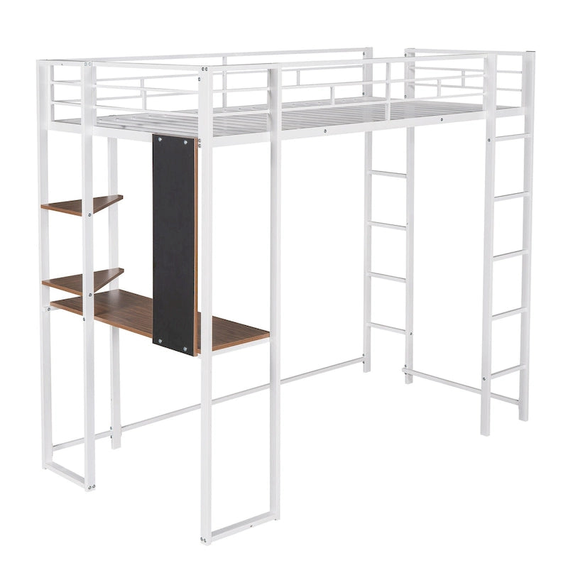 Twin Metal Loft Bed with Desk and Shelves